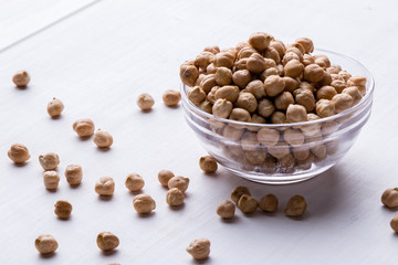 chickpeas on white table
