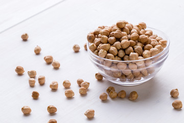 chickpeas on white table