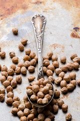 chickpeas on steel plate