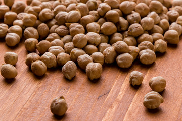 chickpeas on wooden table