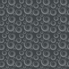 Abstract white circles and eddies simple seamless background for the site, documents, forms, packages, packaging, clothing, paper and other things.  Dark illustration.