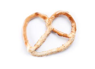 baked pretzel on white