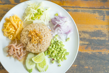 Mixed Cooked Rice with Shrimp Paste Sauce delicious Thailand's national dishes,  in Thai call  - Kao Cluk Ka Pi 