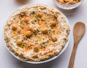hummus on white table