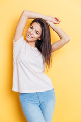 Charming casual woman looking at camera