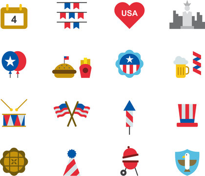 4th JULY colored flat icons