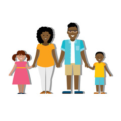 Multicultural traditional family with parents and children. Happy family. Boy and girl. African american family. Adopted girl. Smiling family