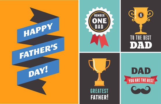 Happy fathers day greeting cards set