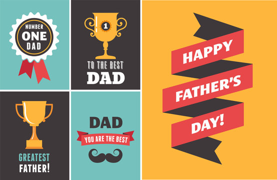 Happy fathers day greeting cards set