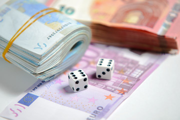 European currency euro banknotes money and dice