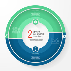 Vector business pie chart template for graphs, charts, diagrams. Business circle infographic concept with 2 options, parts, steps, processes.