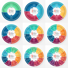 Vector business pie chart templates set for graphs, charts, diagrams. Business circle infographic concept with options, parts, steps, processes.