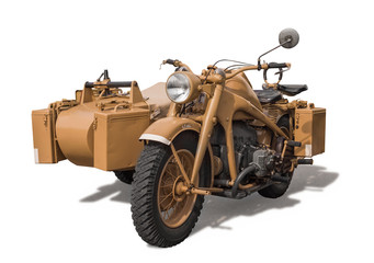 altes antikes Armee Oldtimer Motorrad mit Seitenwagen um 1940