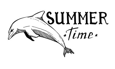 Hand-drawn vector illustration - Summer time. Lettering with pic