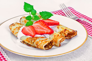 Tasty Pancakes Stack with Strawberry