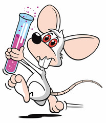 Cartoon Maus weiß rennt Labor Reagenzglas