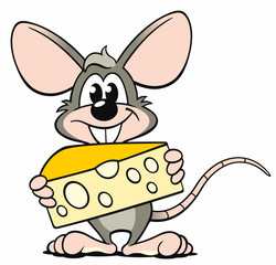 Cartoon Maus grau Käse präsentieren