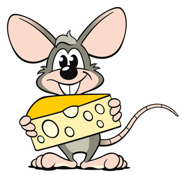 Cartoon Maus grau K&auml;se pr&auml;sentieren
