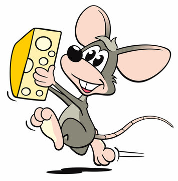 Cartoon Maus grau K&auml;se rennt
