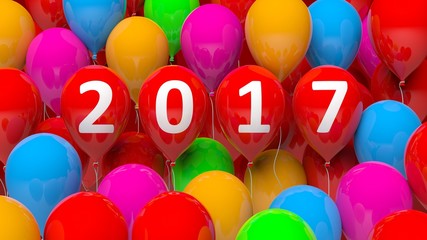 3D rendering of colorful balloons with 2017 new year