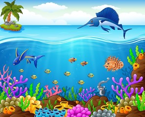 Naklejka na ściany i meble Cartoon fish under the sea