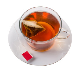 Tea with a bag a pyramid on a