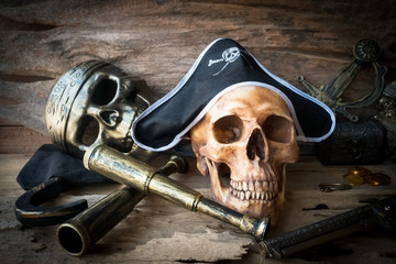 pirate skull concept , still life