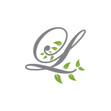 letter scrip with leaf green