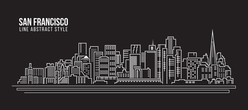 Cityscape Building Line art Vector Illustration design - san francisco city