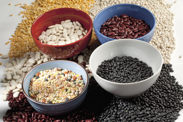 variety of beans with bowls
