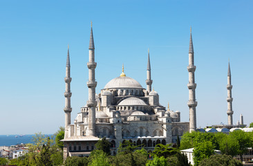 Fototapeta na wymiar Sultan Ahmed Mosque (Blue mosque) in Istanbul in the sunny summer day, Turkey