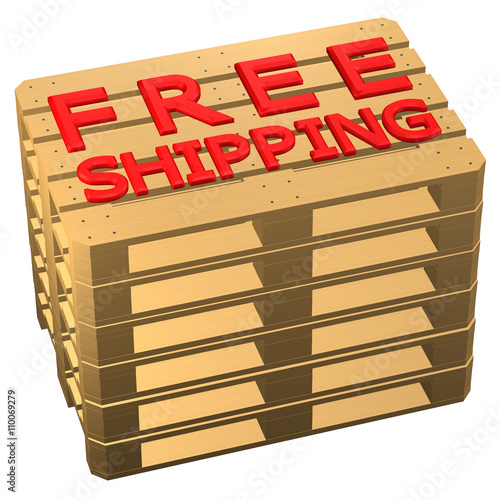 Wooden Pallets With Words Free Shipping Isolated On White Wooden Pallets With Words Free Shipping Isolated On White