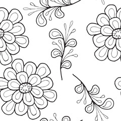 Flower seamless pattern on the white background