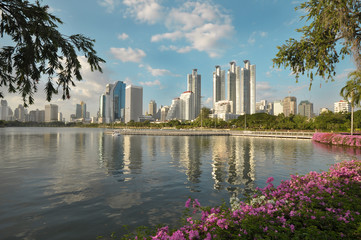 Bangkok, Thailand - July 11, 2015: View of Benchakitti park at afternoon