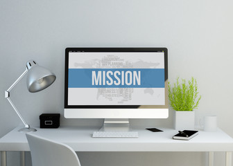 modern clean workspace with mission keyworkd on screen