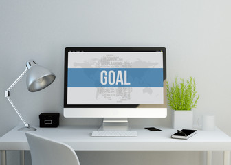 modern clean workspace with goal keyworkd on screen