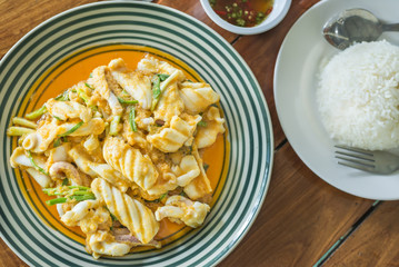 Stir Fried Squid with Salted Eggs delicious Thai sea food.