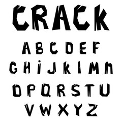 broken alphabet with cracks. Abstract shift cut out by scissors alphabet. Art and craft design. Capital letters. Vector illustration.