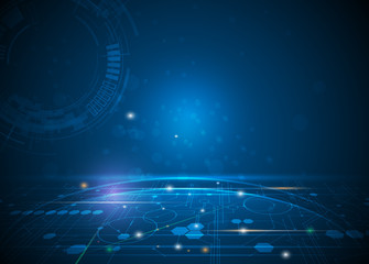 Vector illustration Abstract futuristic hexagons and circuit board, high computer technology, innovation communication concept. Dark blue color background