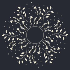 Elegant circle farme with cute flowers and leaves