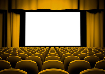 Cinema screen with curtains and seats