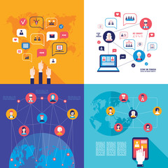 Social Network Technology Banner set Global Communication on web concept