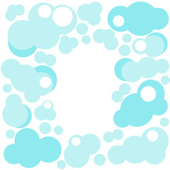 Background of blue clouds and snowflakes with empty space in the center