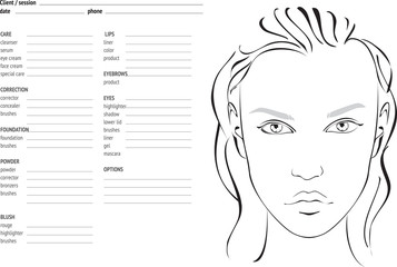 Face chart Makeup Artist Blank. Template. 