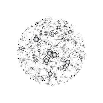 Global Network On White Background - Vector Illustration, Graphic Design. Point And Curve Constructed The Sphere