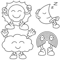 vector set of sun, moon, cloud and rainbow