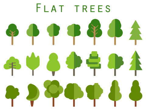 Flat trees. Trees set in a flat design. Vector icons.