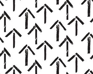 Vector seamless pattern with careless arrow. Abstract background made using of brush smears. Monochrome hand drawn texture