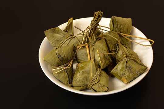 Traditional Chinese food chimaki wrapped in bamboo leaf