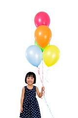 Asian Little Chinese Girl Holding Colorful Balloons